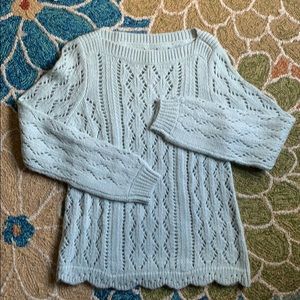 Loft Green Scalloped Stitchy Sweater